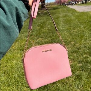 Michael Kors Pink Dome Crossbody with Gold Chain